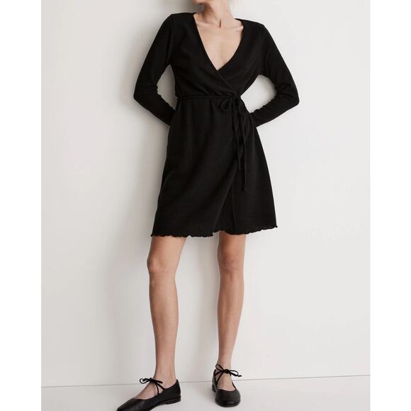 Madewell Dresses & Skirts - Madewell Ribbed Knit Wrap Mini Dress in black #NI685 Size XS